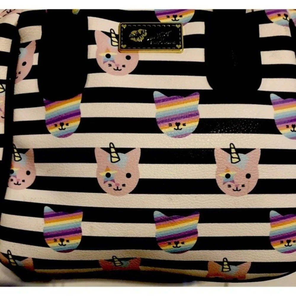 Unicorn Cat Rainbow Striped Mini Satchel  Luv Betsey Johnson Crossbody Bag Purse